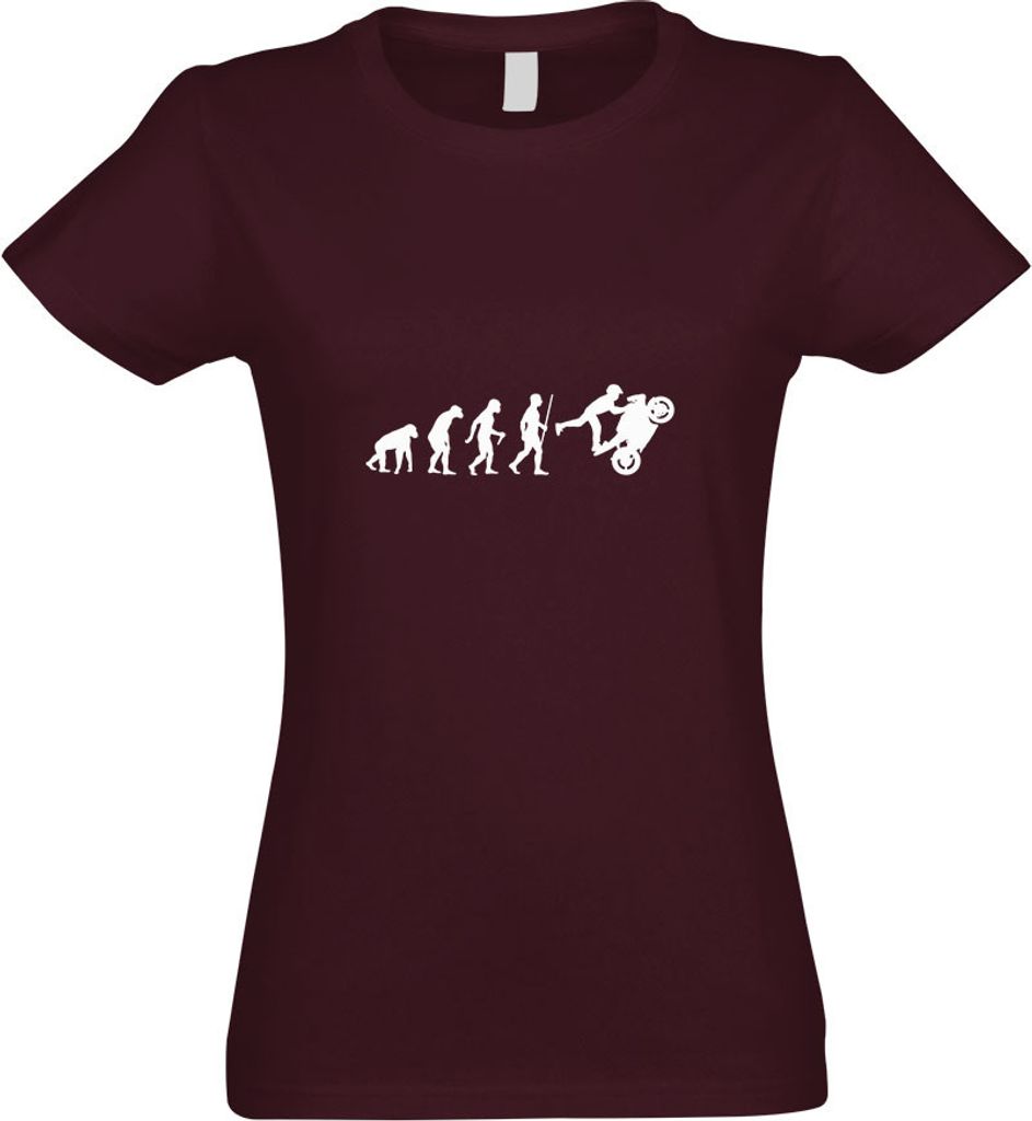 Kiwistar - T-Shirt tailliert - Damen - Burgund - Rennmotorrad Evolution - mit Motiv Bedruckt - Funshirt Design - Sport - Freizeit - Damen - M