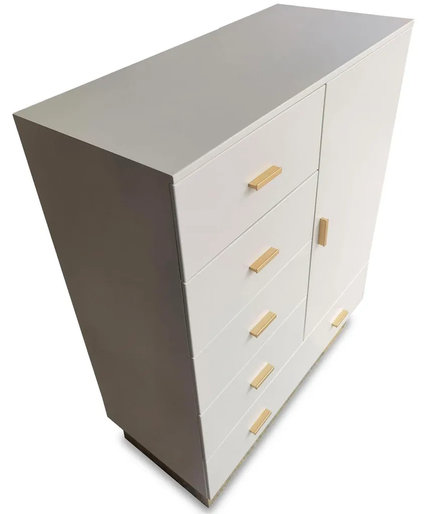 Buffet haut 5 tiroirs Nestor Taupe et Or, idéal pour salon moderne et chic - 3