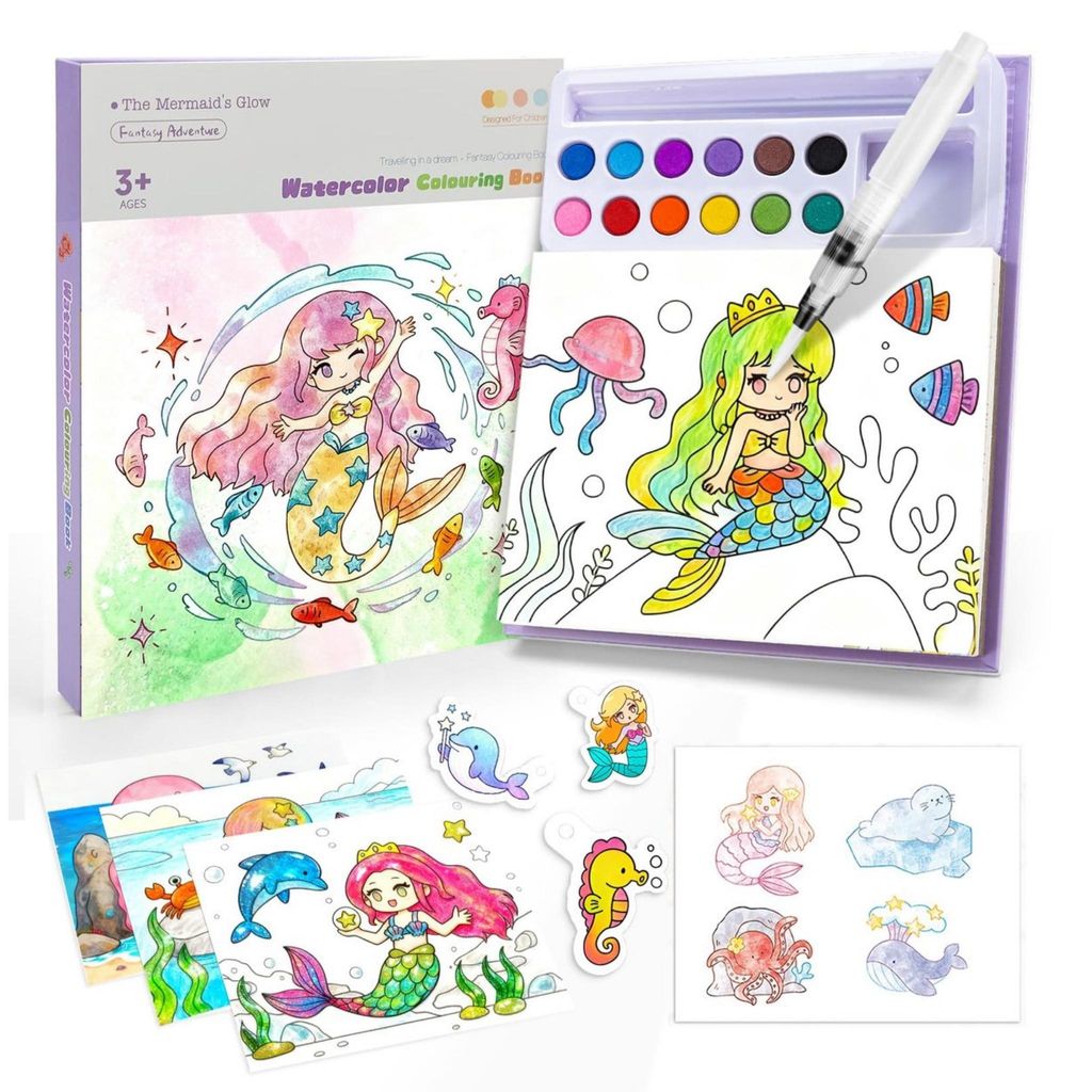 Wasserfarben Malbuch 12 Farben 3-in-1 Set – Kinder ab 3 Jahren – Kreativ & Tragbar