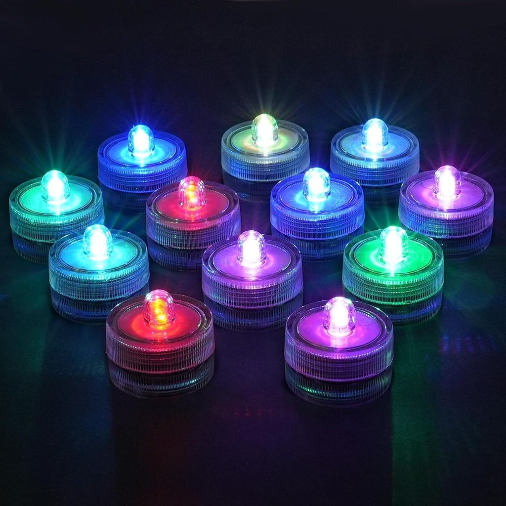 PRECORN LED Teelichter Farbwechsel – 12x Mini-Lichter | flammenlos, wasserdicht, batteriebetrieben – für Kürbis, Party & Bad