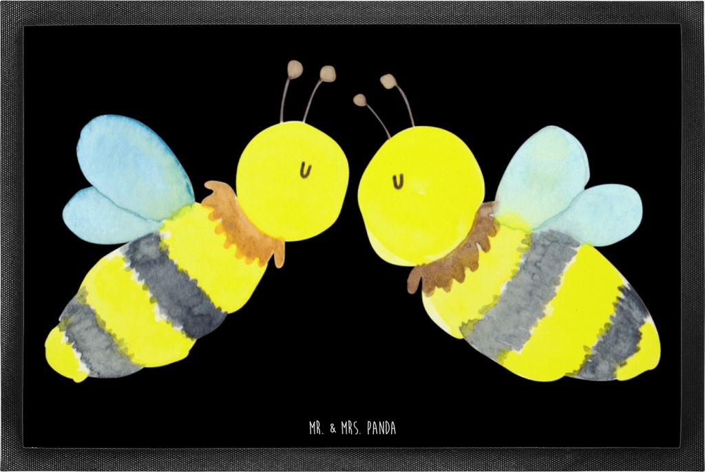 Mr. & Mrs. Panda Schuhabstreifer Biene Liebe 60 x 90 cm - Schwarz - Geschenk, fußmatte, Schmutzfangmatte, bodenmatte, abstreifer, Bodenvorleger