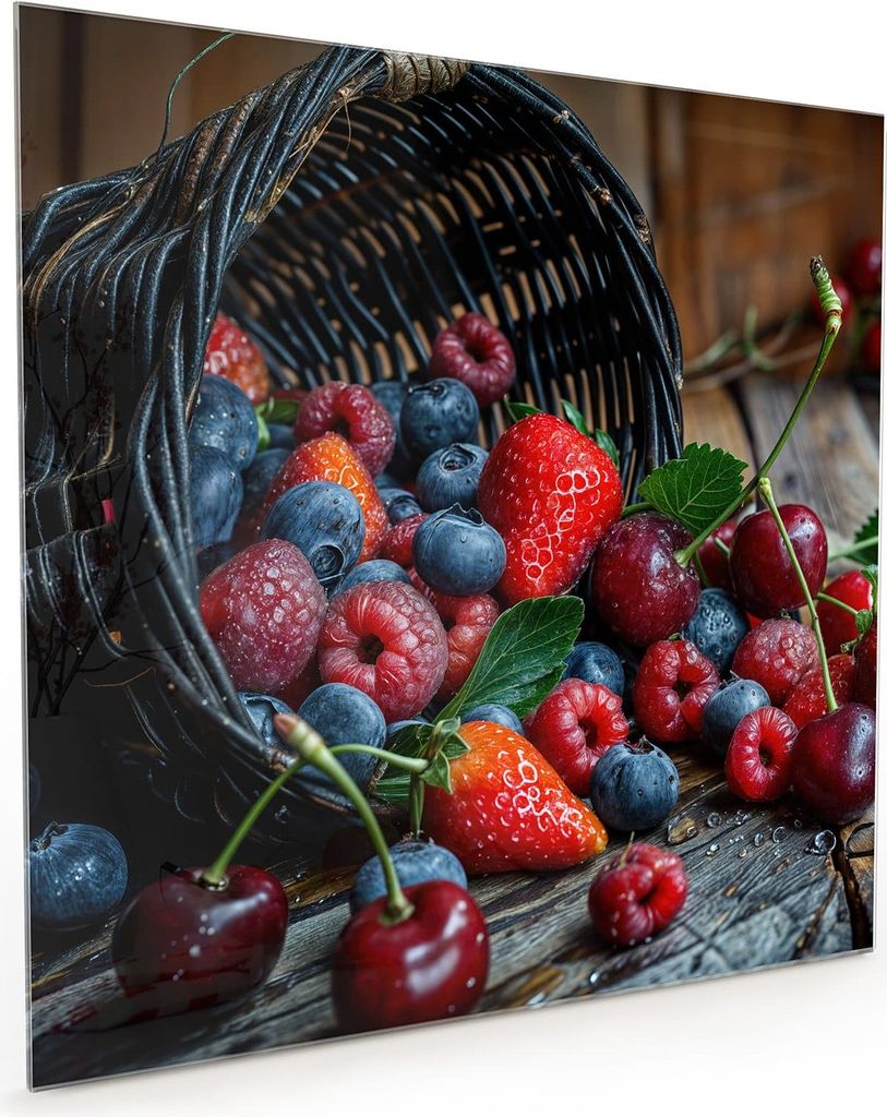 Küchenrückwand Spritzschutz Glas mit Motiv Frische Beerenkorb 40 x 40 cm
