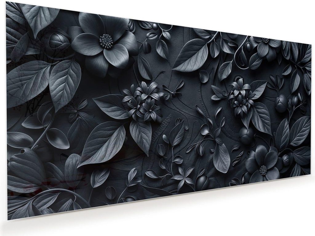 Glasbild 80x40cm in XXL für Wohnzimmer, Schlafzimmer Motiv Blumenmuster Dunkel