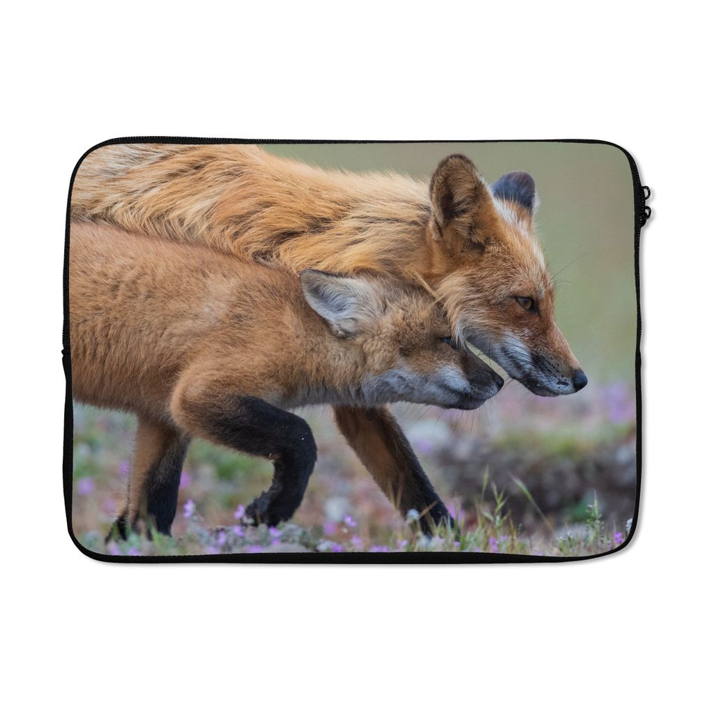 MuchoWow Laptop Hülle 13 Zoll Rotfuchs mit Jungtier Laptoptasche - Laptophülle - Sleeve - Rundumschutz