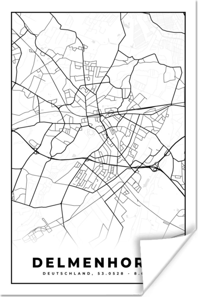 MuchoWow Poster Karte - Delmenhorst - Stadtplan 120x180 cm - Kunstposter