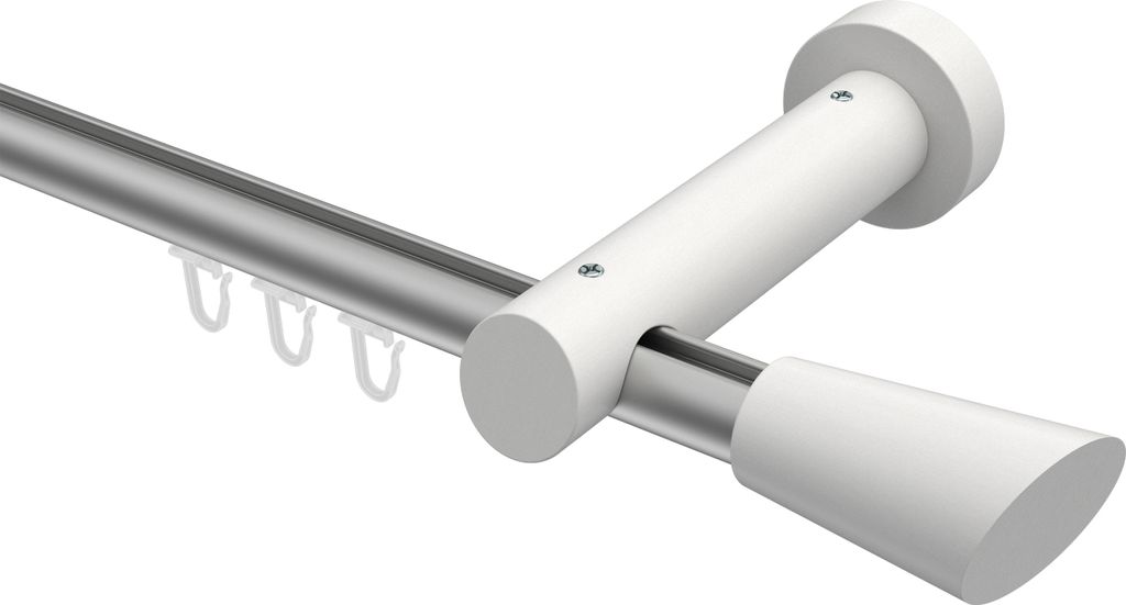 Interdeco Innenlaufstange / Gardinenstange mit Innenlauf Silbergrau / Weiß, Typ Talent Bero (Konus Schräge), 20 mm Ø 1-läufig, 160 cm