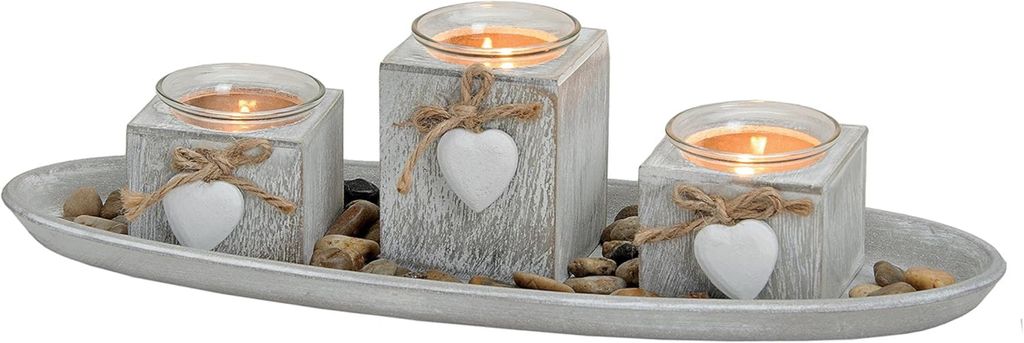 G. Wurm Tablett für 3 Windlichter 39x14x10cm, Keramik, Grau Produktbild 