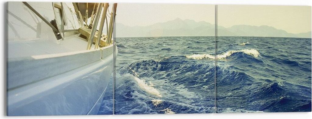 Bild auf Leinwand - Leinwandbild - 3 Teile - Yacht Segelboot Sonne - 150x50cm - Wand Bild - Wanddeko - Wandbilder - Leinwanddruck - Bilder - Wandde...
