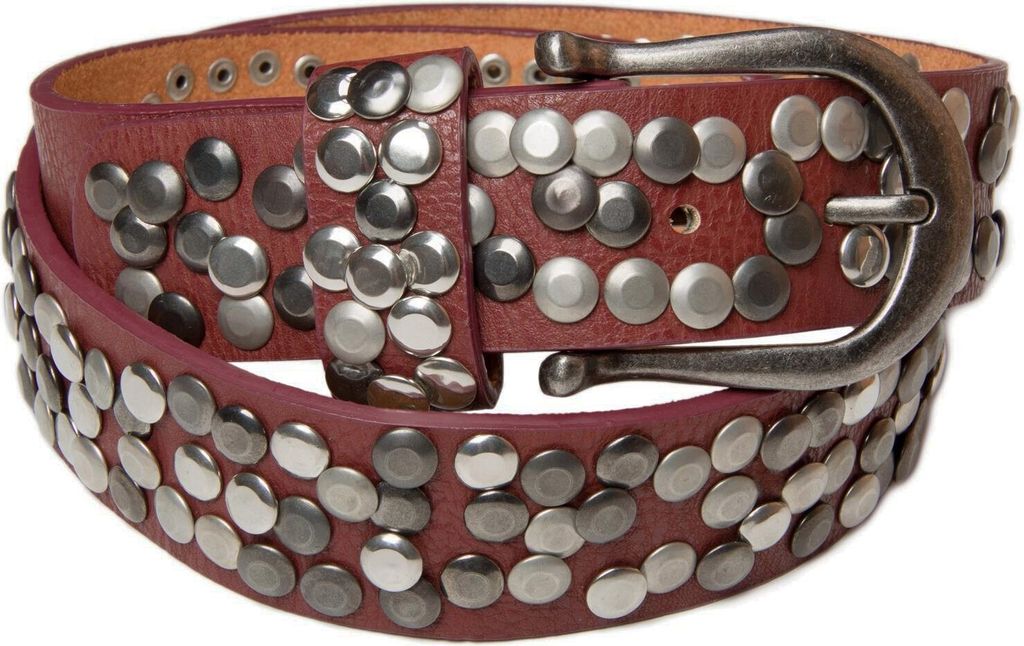 styleBREAKER Damen Nietengürtel 4 cm | Kunstleder mit bunten Nieten | Halbrunde Metallschnalle | Vintage Look für Jeans | Kürzbar