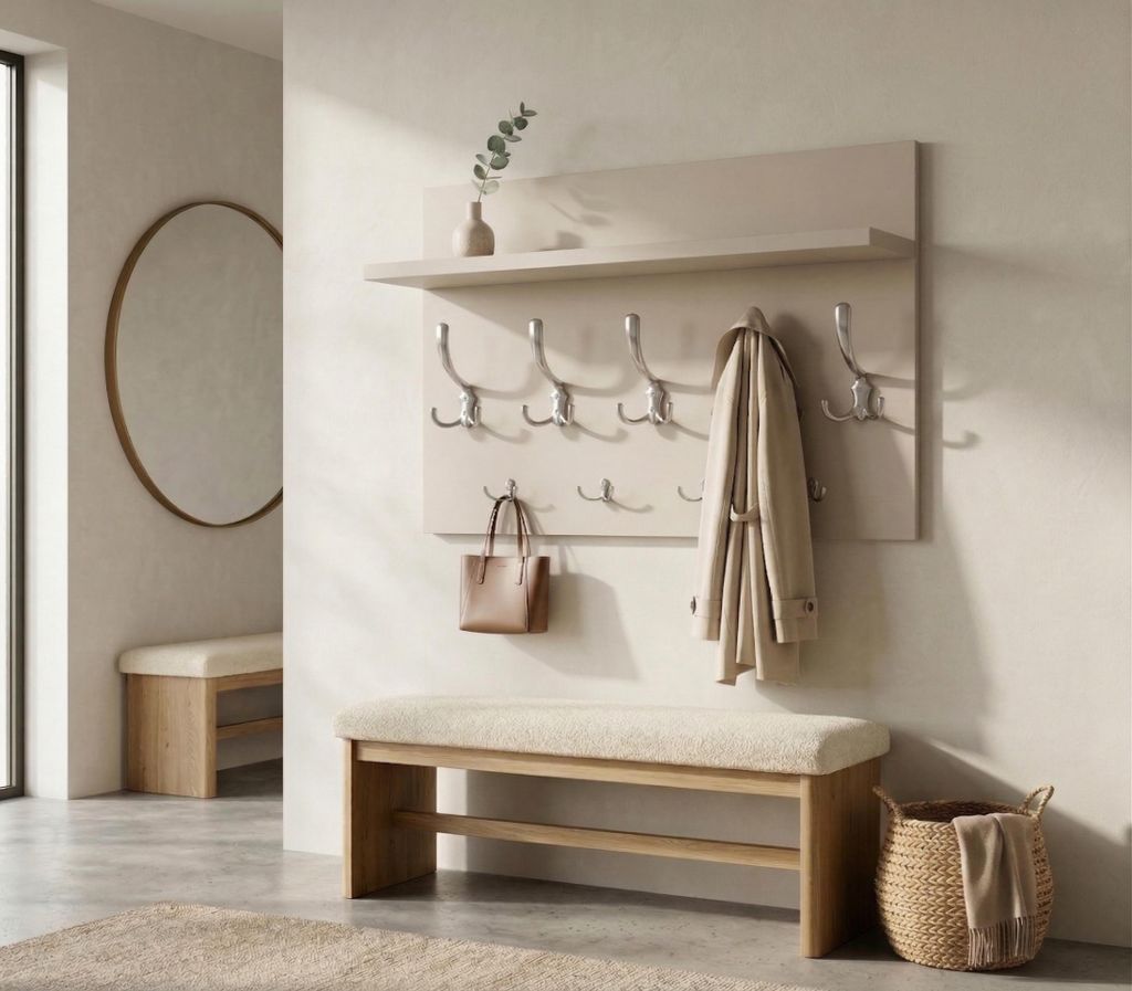 Wandgarderobe Kaschmir mit Ablage 69 cm 9 Haken Garderobe Wand Flur Kleiderhaken Garderobenleiste modern