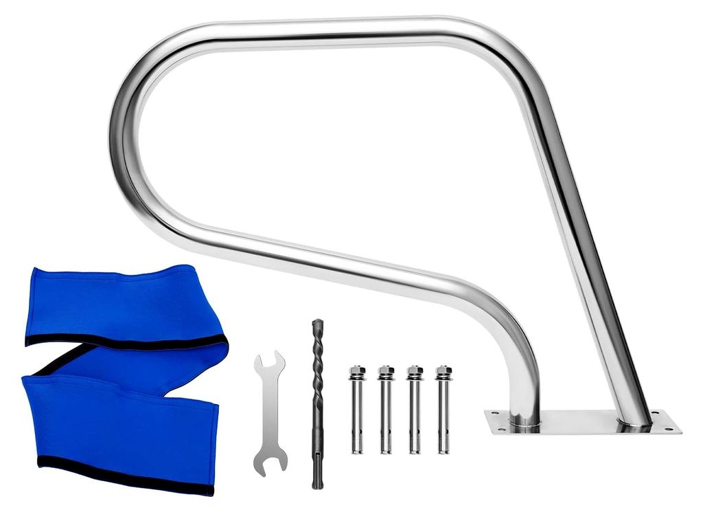 Edelstahl Handlauf für Schwimmbäder, 81 x 58 cm Pool Haltegriff mit Griffabdeckung und Zubehör