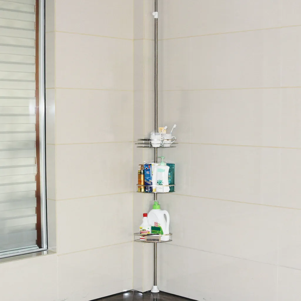 Étagère d'angle télescopique en inox 110-280cm avec 3 paniers réglables