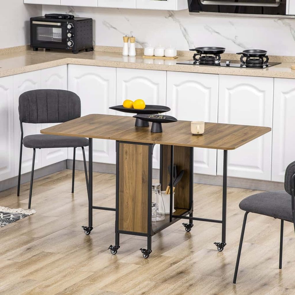 AIORBER Esstische,Küchentisch klappbar,mit 6 Rollen & Bremsen, mit Ablagefläche,Beistelltisch, 130 x 80 x 74 cm,für Esszimmer, Wohnzimmer, Braun