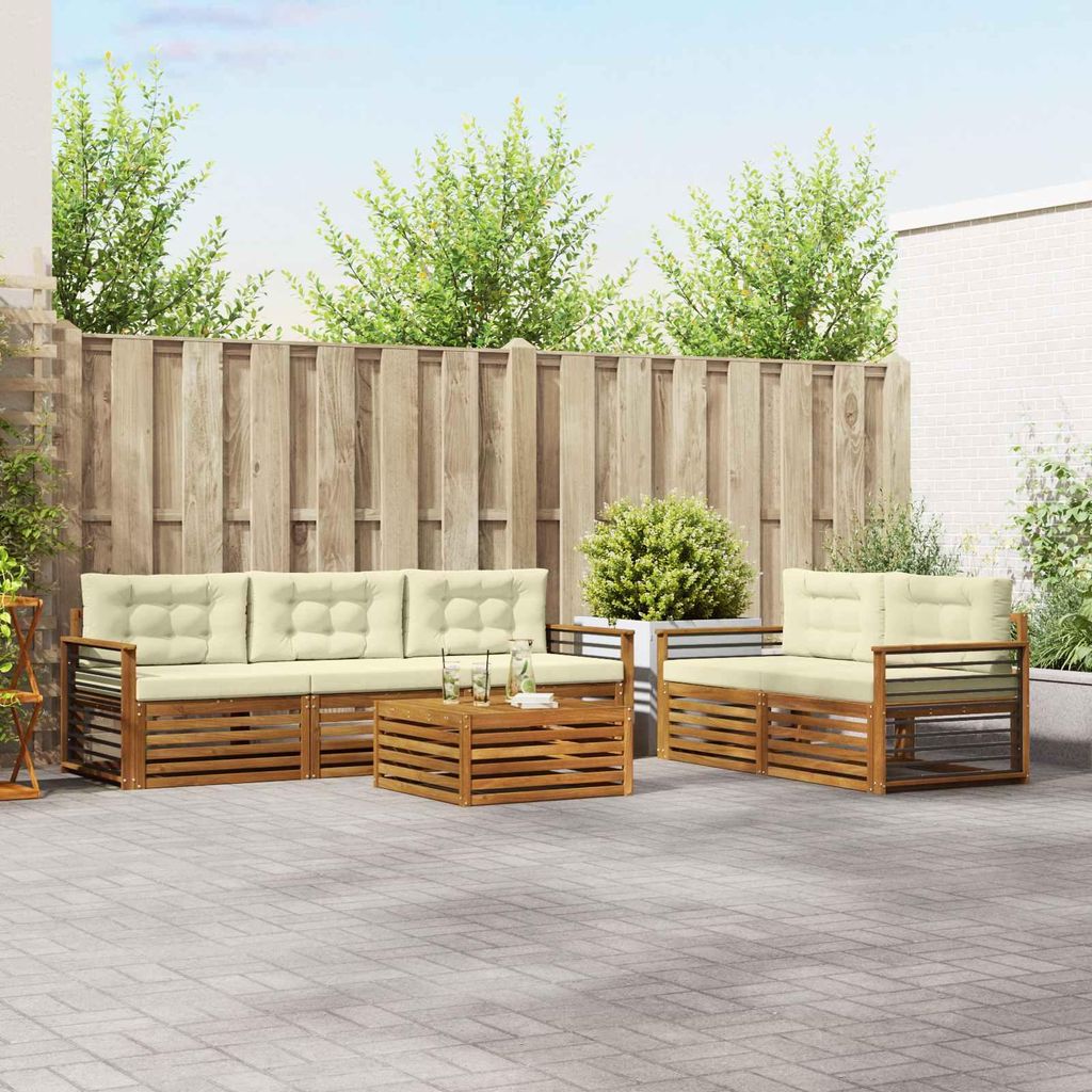 "2026 Aktion"Outdoor-Sofagarnitur - CLORIS - Balkonmöbe/Sitzgruppe - mit Kissen 6 pcs - Moderne Design - Natur und Creme - Gartensofas Promotion25...