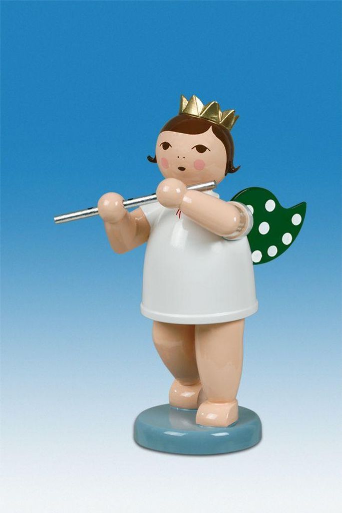 Holzfigur Engel mit Querflöte ohne Krone Höhe 22cm NEU