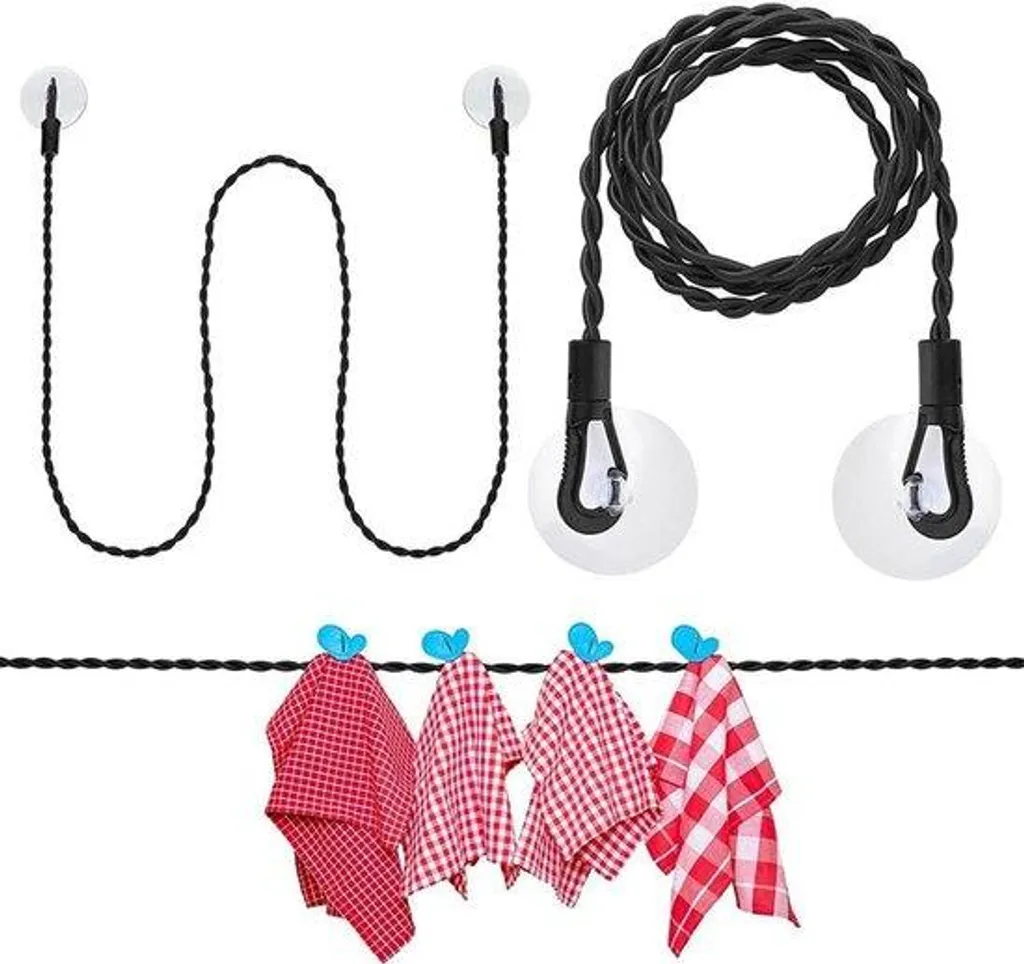 Corde à linge de voyage avec câble nylon 1,5m et pinces noir flexible