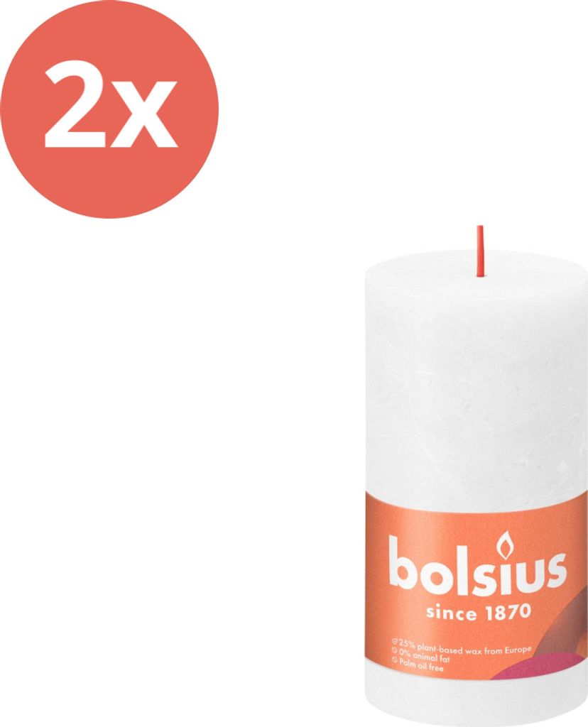 Bolsius - Rustikale Stumpenkerze - 130/68 - 1 Stück pro Packung - Cloudy White - Vorteilspack - 2 Stücke