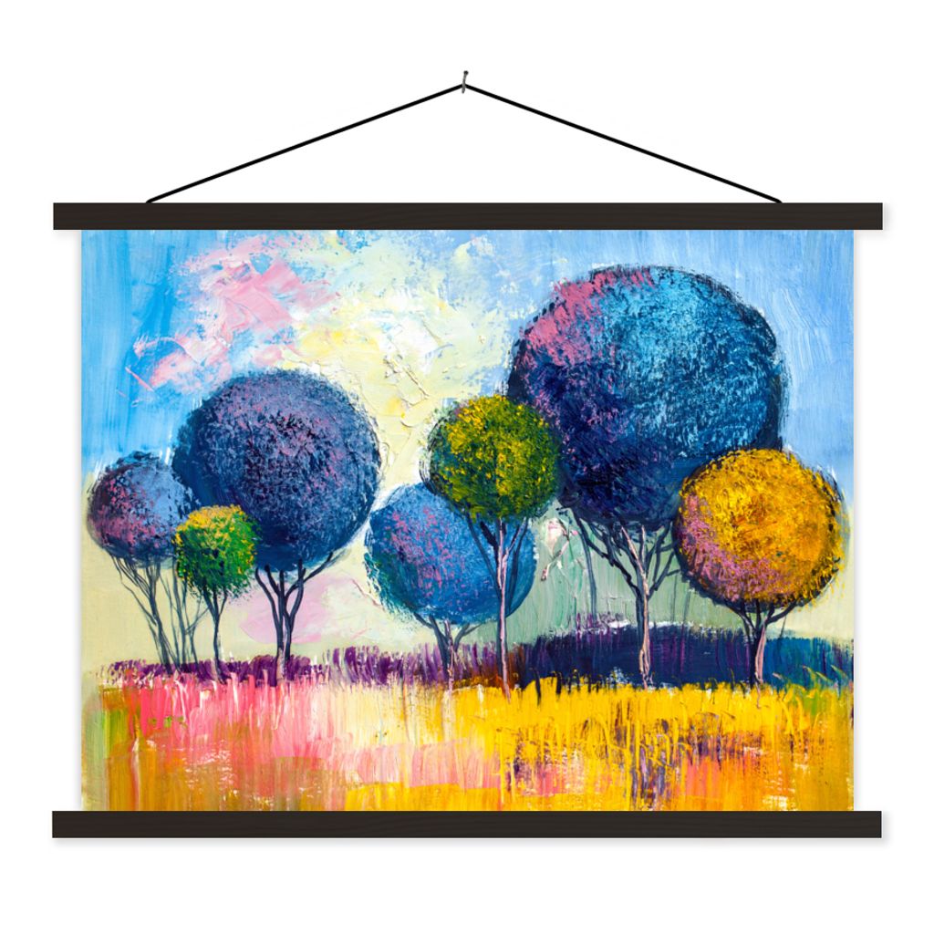 MuchoWow Textilposter Gemälde - Ölfarbe - Baum - Natur 150x113 cm mit holzfarbenen Rahmen - Poster