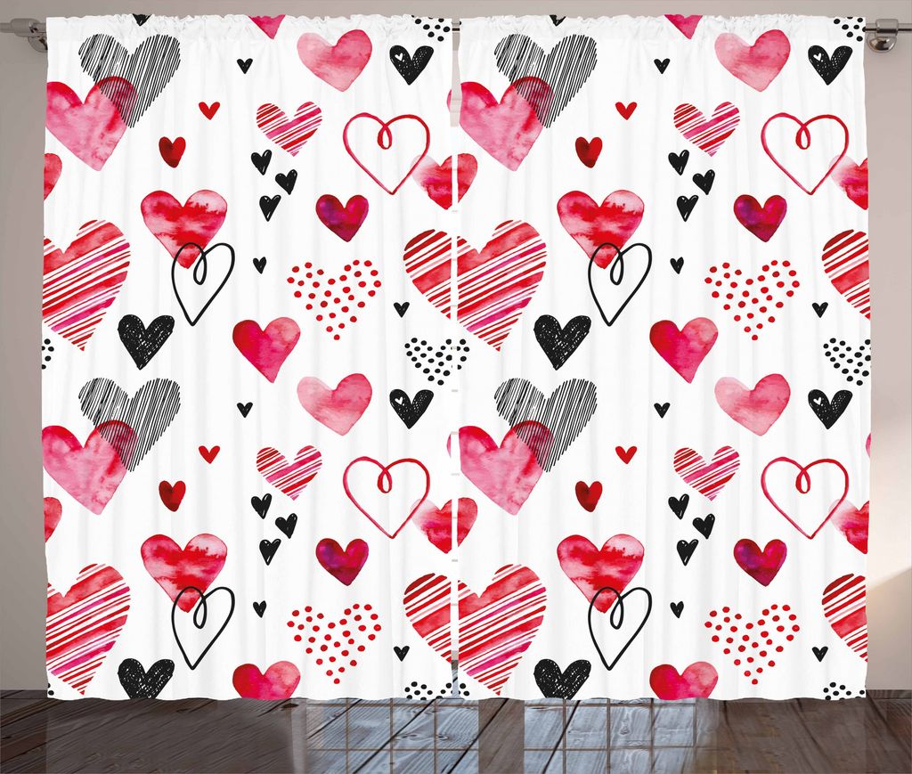 ABAKUHAUS Valentine Rustikaler Vorhang, Verschiedene Herz-Shapes, Wohnzimmer Universalband Gardinen mit Schlaufen und Haken, 280 x 175 cm, Schwarz ...