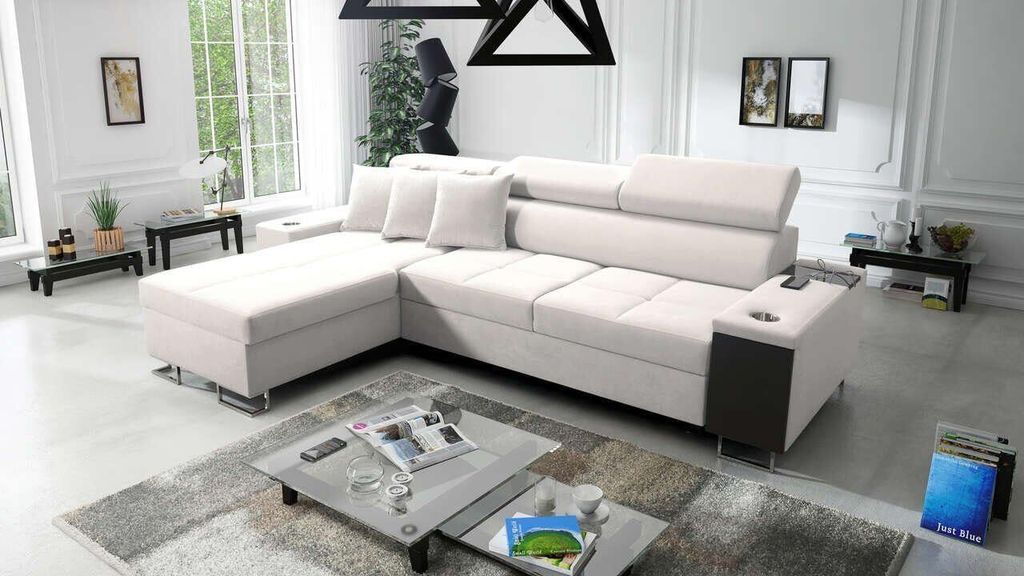 Ecksofa Anita I Maxi Luxus und Elegantes mit Schlaffunktion, Teile hat einen Öffnungsbügel, eine Steckdose und einen USB-Anschluss Uttariovelvet2978