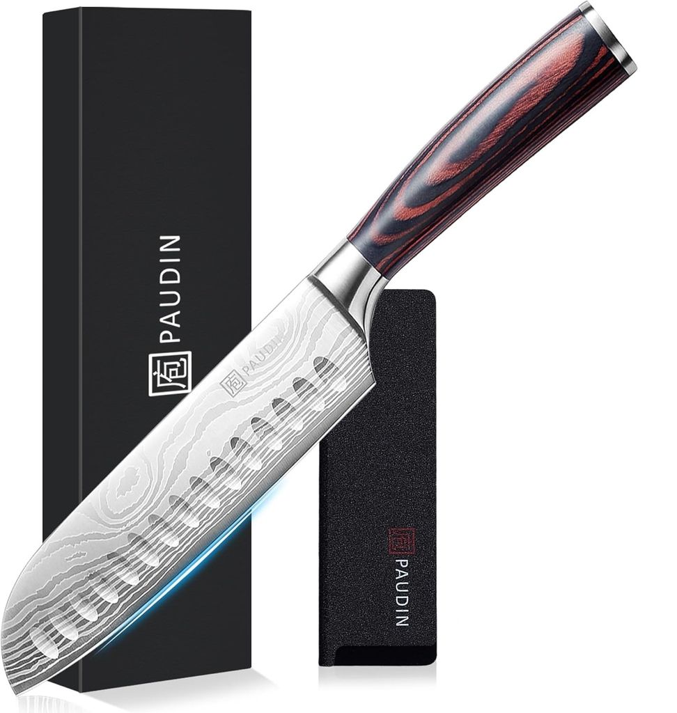 PAUDIN N5 Professioneel Santoku Mes 17,5 cm - Snijmes - Koksmes - Japans mes - Damaskus mes