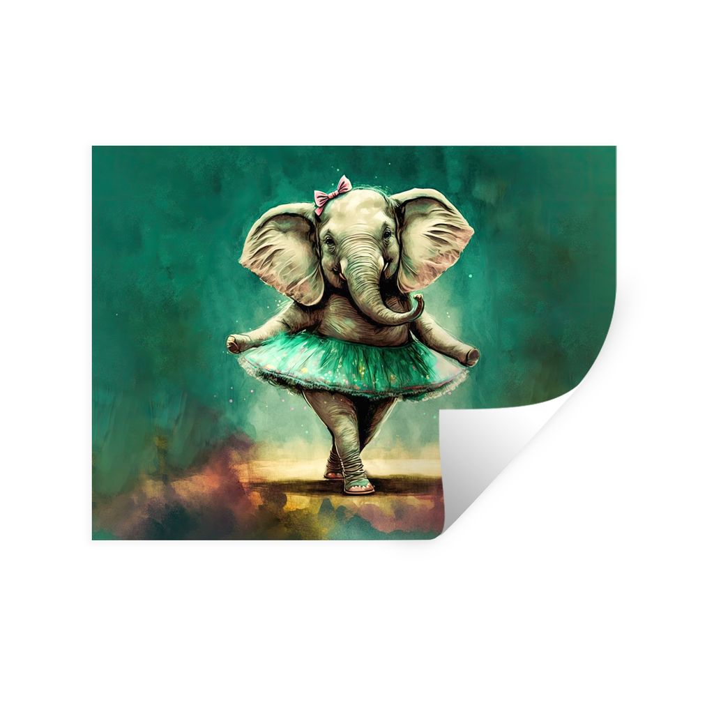 MuchoWow Wandtattoo Wandsticker Wandaufkleber Elefant - Ballerina - Farbe - Bogen - Porträt - Kinder 160x120 cm Selbstklebend und Repositionierb...
