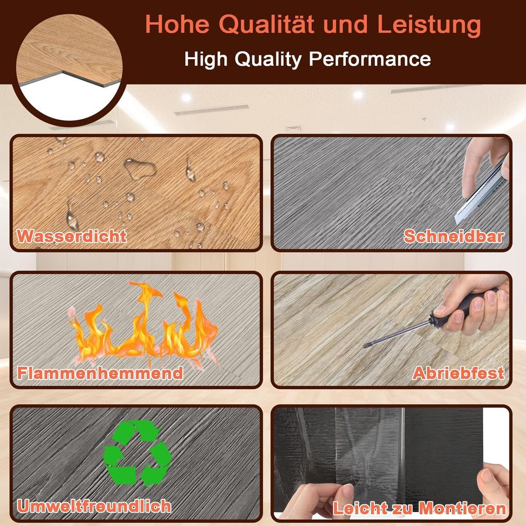 NUFLR PVC Selbstklebender Bodenbelag - 30x30cm Vinylfliesen Wasserfest & Rutschfest