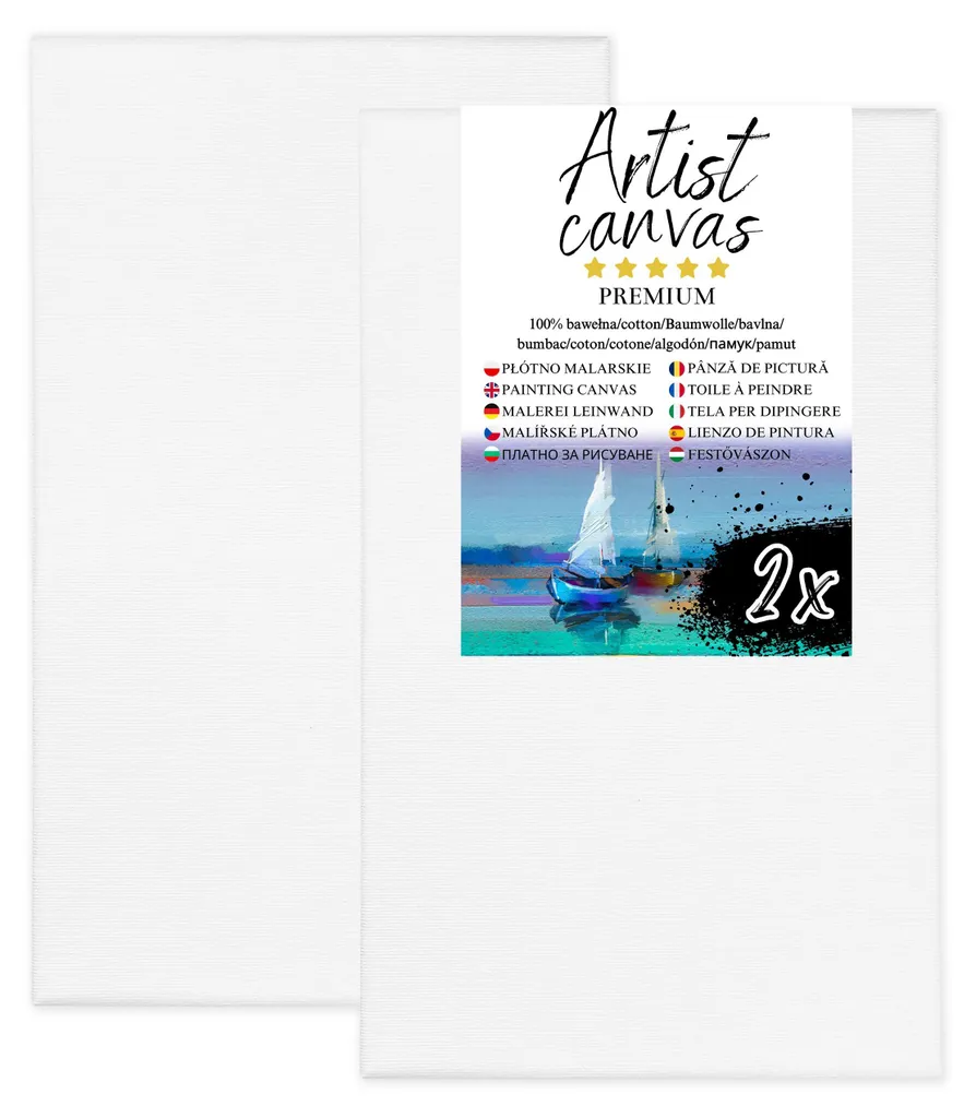 2x Tela su telaio, 100% cotone, 280 g/m², fondo bianco 80X140 cm