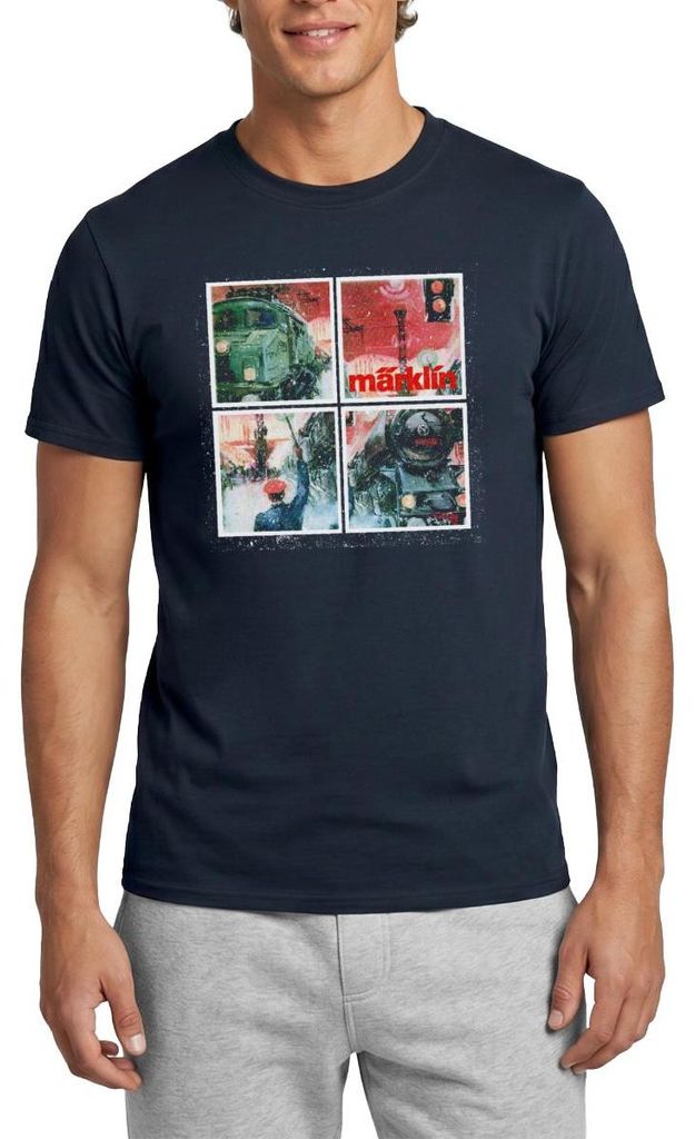 Spreadshirt Märklin Eisenbahnen Kacheln Modelleisenbahn Männer T-Shirt, XXL, Navy