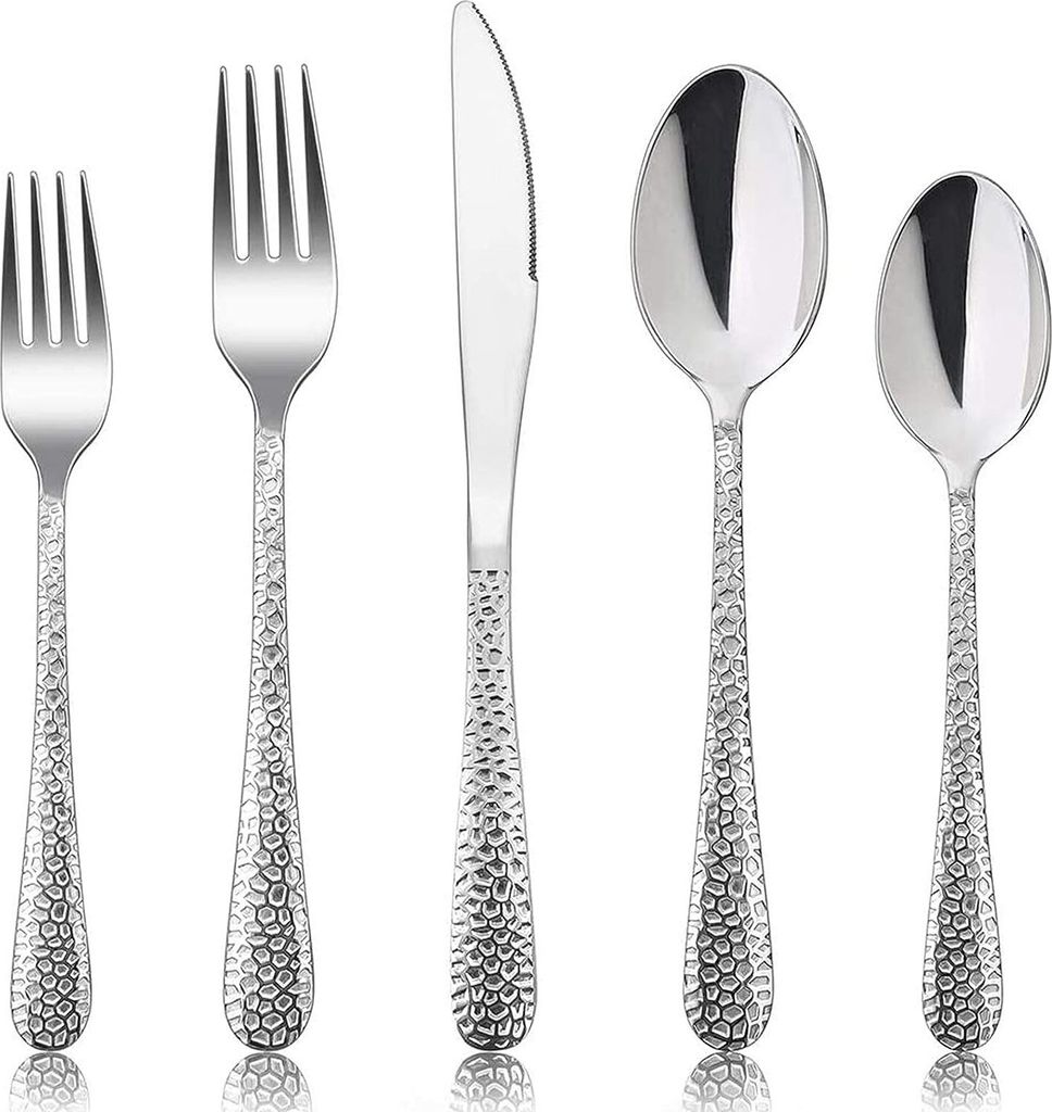 Besteck Set, 30-teiliges Edelstahl Besteckset für 6 Personen mit Messer Gabel Löffel, Modernes Hammergriff Essbesteck für Haus/Party/Hotel/Resta...