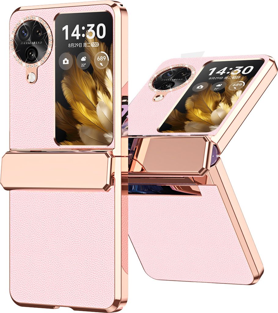 Handyhülle für Oppo Find N3 Flip, Scharnierschutz, Luxus Galvanisierter Litschi Glänzender Diamant Schutzhülle Pink