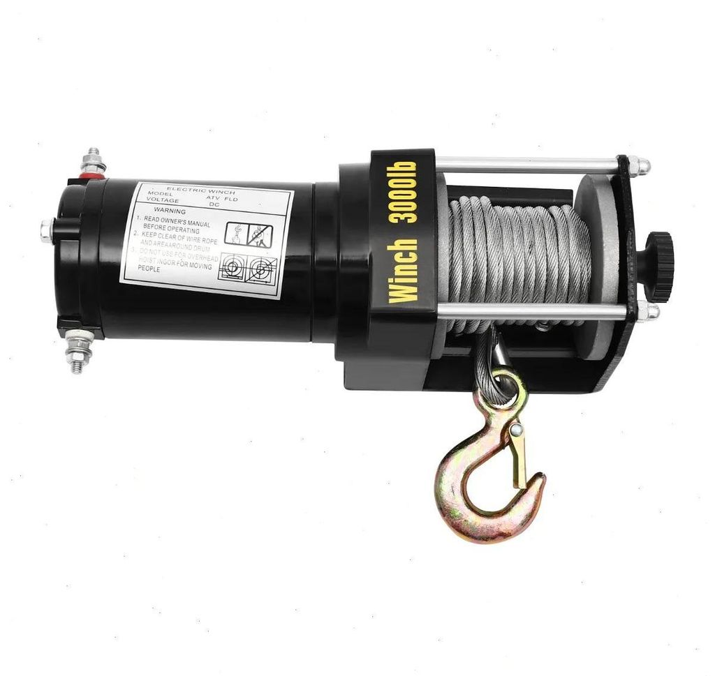 Elektrische Seilwinden-Set - 12V Winde - 1360 kg Zugkraft - 300 kg Hubkraft - 0,55 kW Kupfermotor - 6 m Stahlseil - schwarz