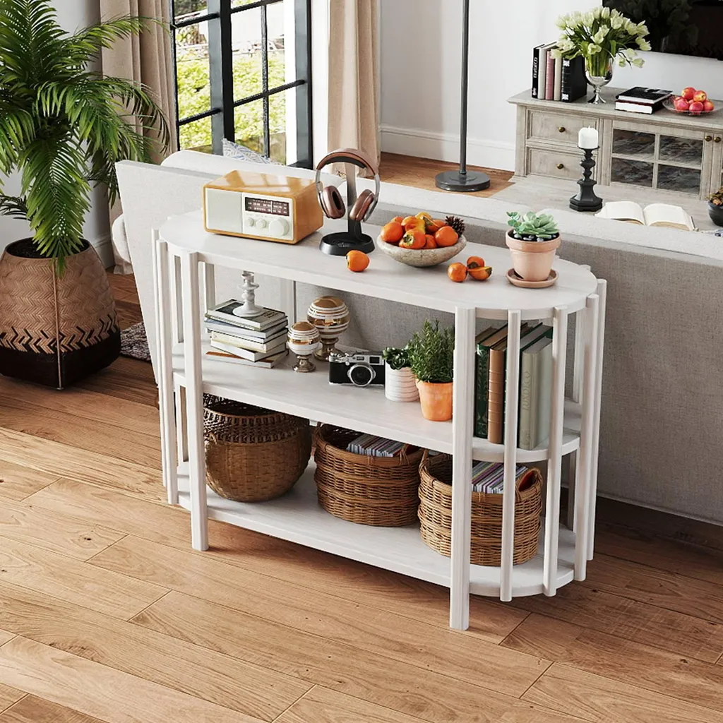 Table basse salon blanche ovale 3 niveaux idéale pour petits espaces - 3