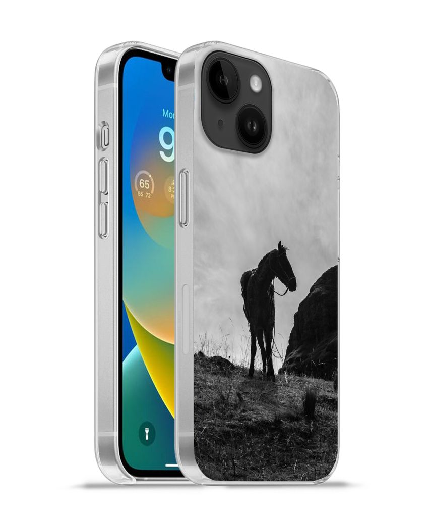 MuchoWow Handyhülle Schutzhülle Hülle für Apple iPhone 14 - Softcase Pferd - Wolken - Wiese Silikon Softcase Handy Hülle - Mobiltelefonhülle