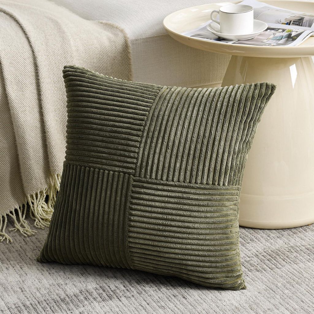 1 olivgrüner Kissenbezug 80x80 cm aus Cord, dekorativer Sofakissenbezug im Boho-Stil für Sofa, Schlafzimmer, Wohnzimmer oder Balkon