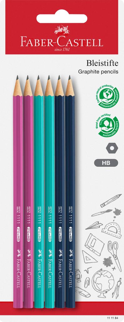 FABER-CASTELL Bleistift 1111 HB bunt BK 6x