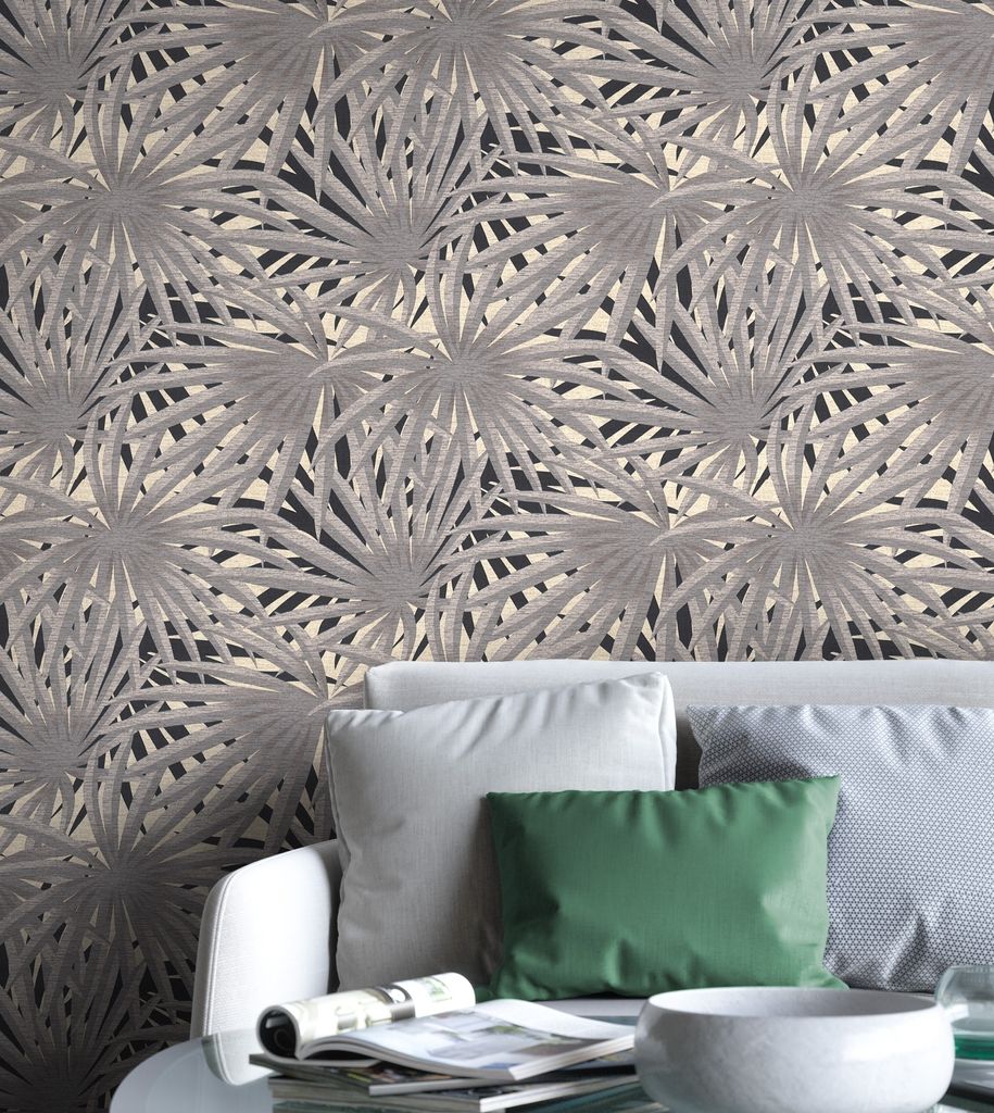 NEWROOM Tapete Grau Vliestapete Leicht Glänzend - Dschungeltapete Floral Schwarz Dschungel Blumen Blumentapete Tropisch Blätter