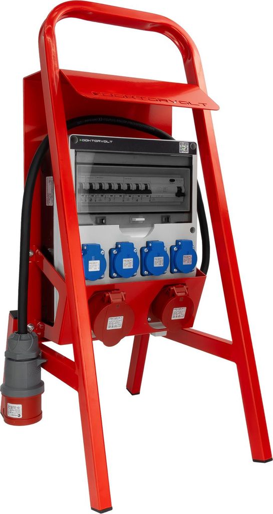 Baustromverteiler 16A 32A CEE 4x230V und Ständer mit Dach TGD-S/FI mit Stecker und Kabel Stromverteiler Wandverteiler mit VDE Sicherungen Doktorvo...