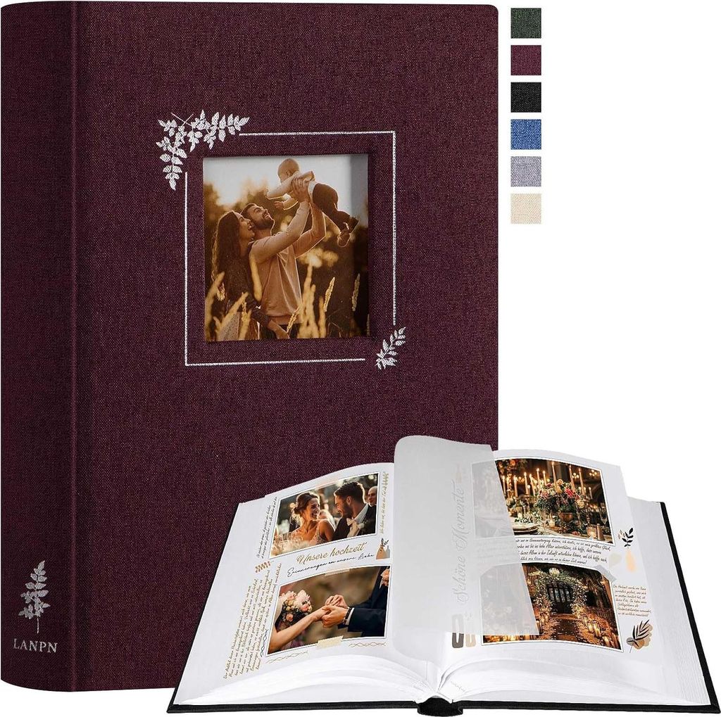 Fotoalbum zum Selbstgestalten und Einkleben - Kleines Leinenfotobuch mit Fensterdesign - 60 weiße Seiten - Pergamin - Verschiedene Fotoformate - L...