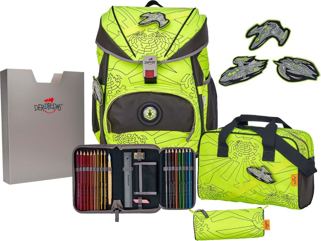 DerDieDas ErgoFlex Superflash Schulranzenset 5-teilig Neon Fighter gelb mehrfarbig