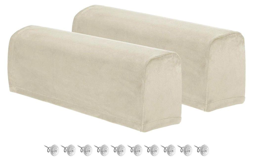 2 Stück Armlehnenbezüge für Sofas, Schoner für weiche Armlehnenkissen im Zuhause und Büro - Beige