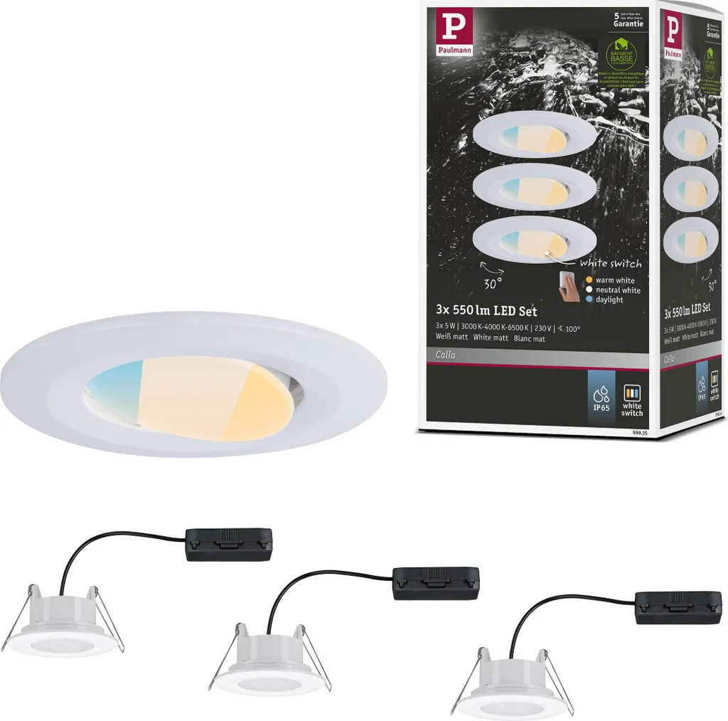 Set 3 Faretti LED Paulmann Calla 230V IP65 - Facile da Installare