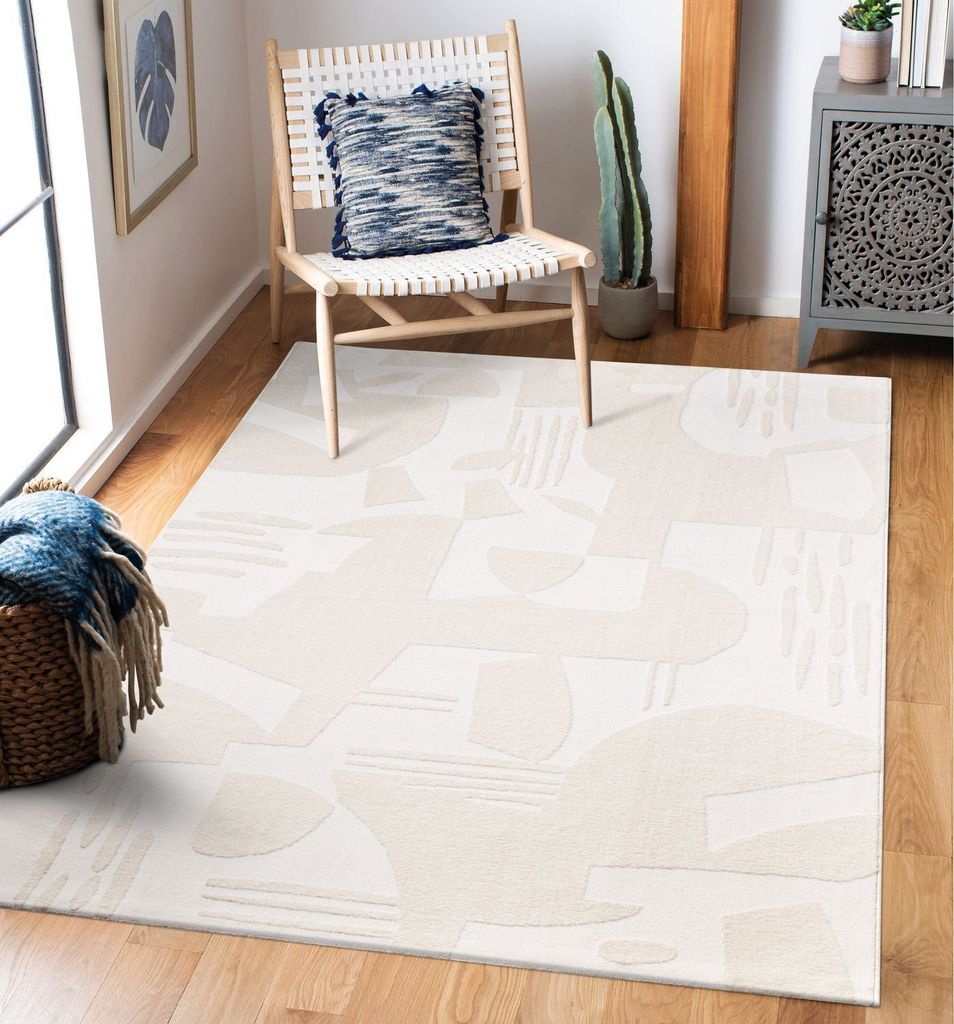 TT Home Wohnzimmer Teppich Kurzflor Boho Skandi Bogen Motiv Unifarben Hoch-Tief-Effekt Größe 120x170 cm