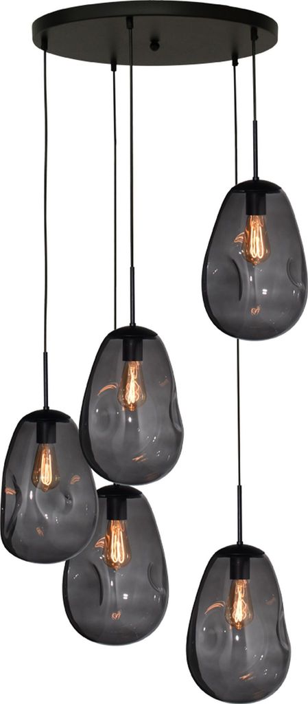 masterlight Pendelleuchte Lava 5-flammig Glas Grau 60x60cm