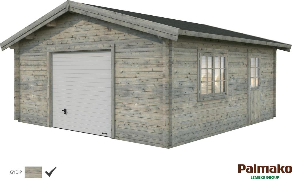 Palmako Garage Roger 27,7 m² - 70 mm - mit Sektionaltor Grau tauchimprägniert