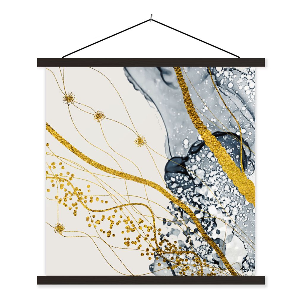 MuchoWow Textilposter Abstrakt - Gold - Natur - Kunst 90x90 cm mit schwarzem Rahmen - Magnetisches