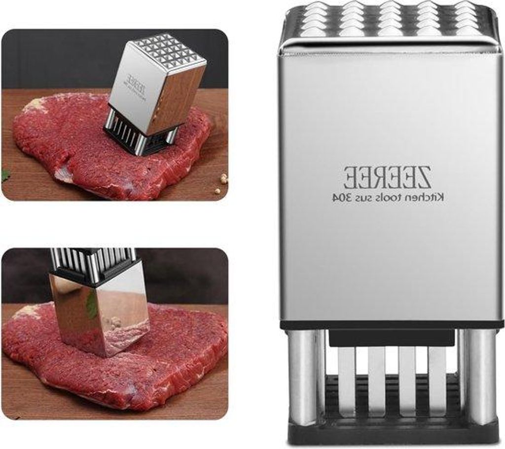 Vleeshamer für Fleisch - 36 scharfe Stahlmesser - doppelseitige Hammer - Stahlvleeshammer für Schnitzel und Steak