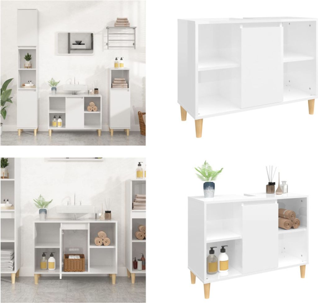 vidaXL Waschbeckenunterschrank Hochglanz Weiß 80x33x60cm Holzwerkstoff - Waschbeckenunterschrank - Waschbeckenunterschränke - Badezimmerschrank -...