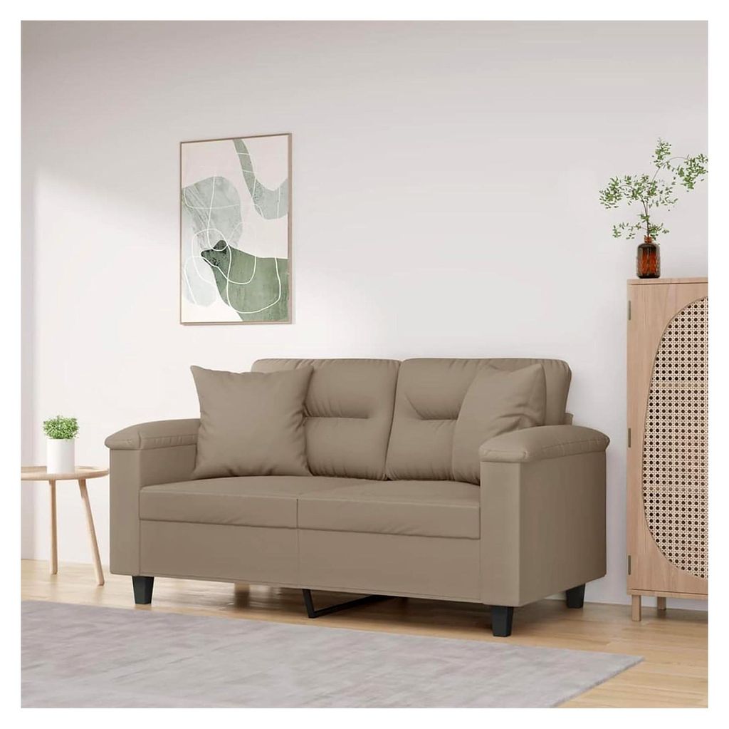 2-Sitzer-Sofa Taupe 120 cm mit Zierkissen, Mikrofasergewebe, Wohnzimmerkomfort