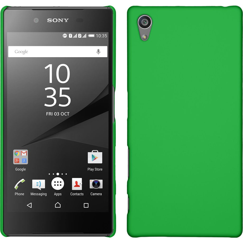 PhoneNatic Case kompatibel mit Sony Xperia Z5 - Hülle grün gummiert Hard-case + 2 Schutzfolien